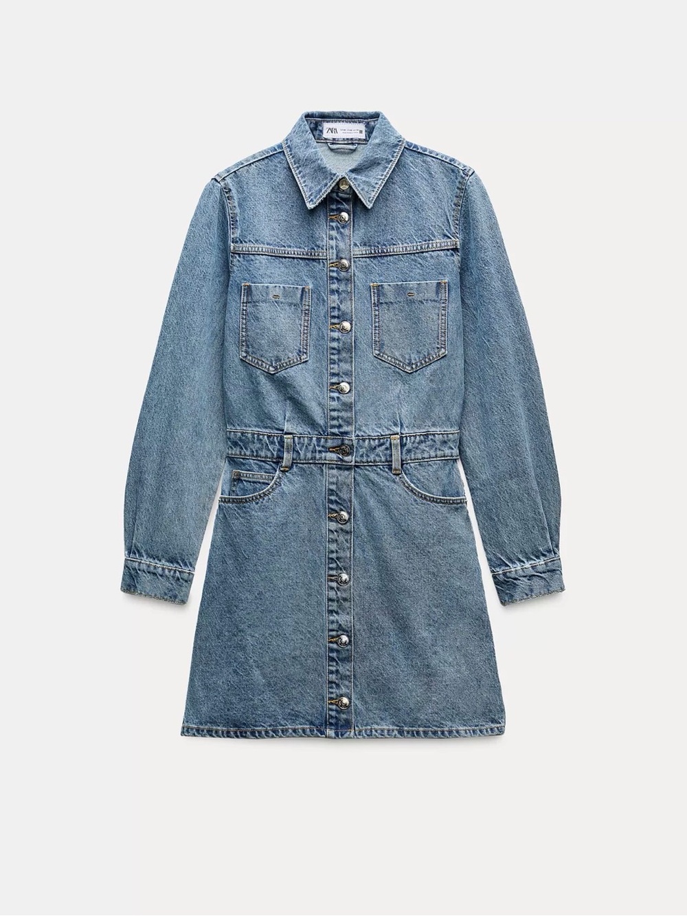Zara Light Blue Denim Button-Front Mini Dress
